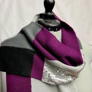 Cozy Sequin Scarf Color Block Purple Black Grey